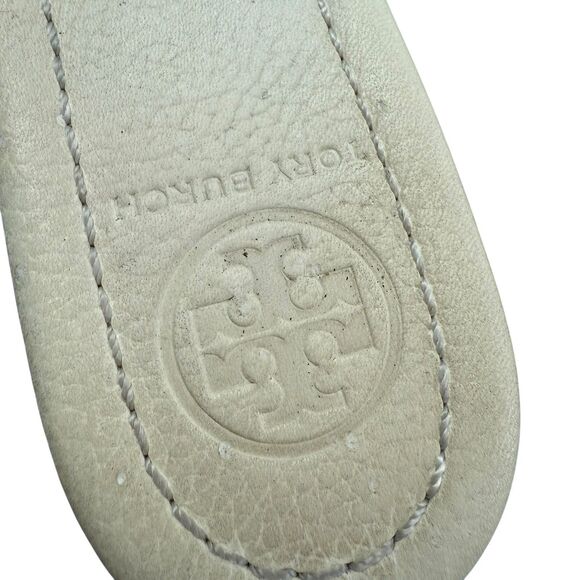 Tory Burch Patty Leather Platform Heeled Wedge Sandals Women Size 8 Cream - Picture 8 of 15